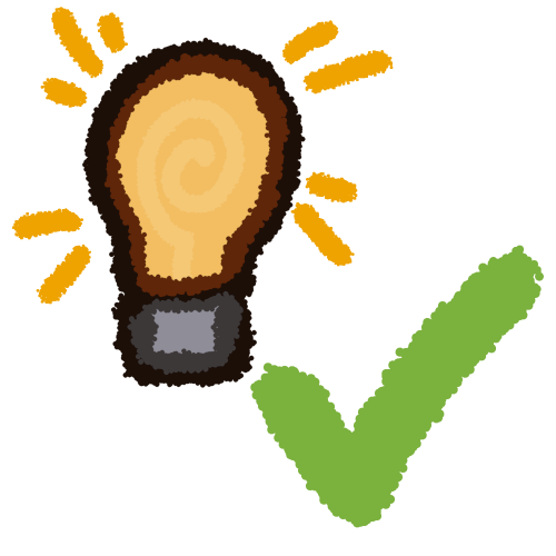 a light-yellow light bulb with yellow emphasis lines around it and a green check mark next to it